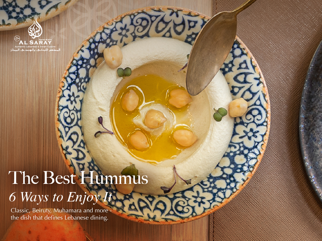 Creamy Lebanese hummus with olive oil and chickpeas at Al Saray Bangkok